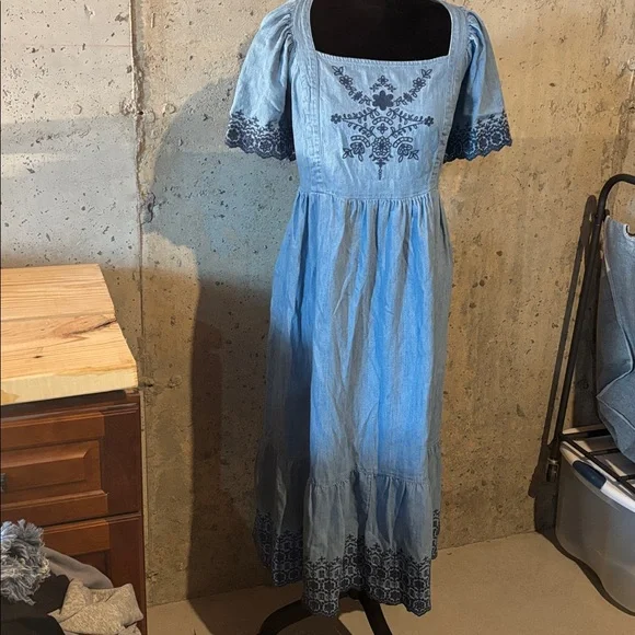 Old Navy | Dresses | Old Navy Gray Blue Embroider Denim Dress | Poshmark